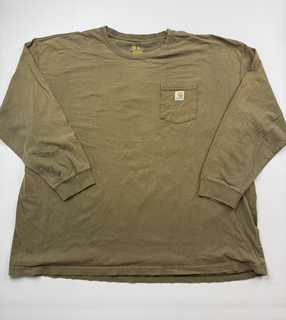 Carhartt Shirt Mens 3XL Green Long Sleeve Pocket Tee Tagless Workwear Relaxed